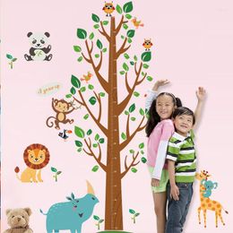 Wall Stickers Children's Big Tree Height Cute Animal Monkey Lion Giraffe Room Record Decoration