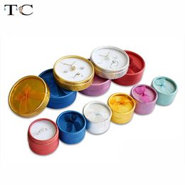Boxes Multicolor Bow Small Round Ring Box Stud Earrings Jewellery Box Gift Box For Ring Display Jewellery Wholesales 12/24pcs/Lot