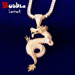 Necklaces Bubble Letter Anime Dragon Pendant Bling AAA Cubic Zircon Men Necklace Iced Out Hip Hop Rock Jewellery Free Shipping Items Gift