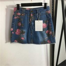Luxury Skirt Shorts For Women Floral Print Embroidery Cotton Straight Size S-XL Denim Skirt With Safety Pant Lining Designer Skirts Womens Clothing