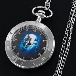 Pocket Watches Delicate Cartoon Ghost Bride Roman Numerals Silver Quartz Watch Halloween Christmas Children's Day Gift