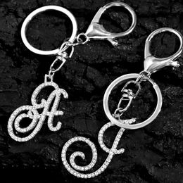 New Silver Colour Stainless Steel Creative Letter Keychains Bling Crystal Alphabet Ball Car Bag Tassels Pendent Crystal Keyring