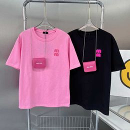 MIU 디자이너 T 셔츠 여성 Hot Drill 자수 편지 Tshirts면 둥근 목 짧은 소매 느슨한 패션 여름 여성 상단 의류