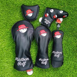 Other Golf Products Black Colours Fisherman Hat Golf Club #1 #3 #5 Wood Headcovers Driver Fairway Woods Cover PU Leather Head Covers 230522