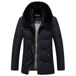 Men's Down Winter Parka 2023 White Duck Men Thick Casual Coat Pure Fur Collar Warm Jacket Plus Size HJ379
