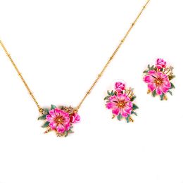 Necklaces Enamel Glaze Pink Flower Rose Pearl Choker Necklace Blooming Pastoral Jewellery For Woman 2022 Trend