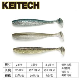 Fishing Hooks Japan KEITECH K Brand 2 inch Easy Shiner Small T tailed Fish Luya Soft Bait Inverted Texas JIG Decoy 230520