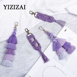 Handmade Braided Purple Tassels Shell Keychain Bag Pendant Key Chain Holder Key Car Hangling Keyring For Women DIY Gifts Jewelry