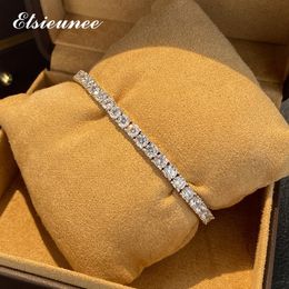 Bangle ELSIEUNEE 100% 925 Sterling Silver Round Cut High Carbon Diamond Tennis Bracelets for Women Men Engagement Fine Jewellery 1518CM