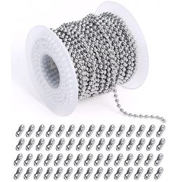 5m Stainless Steel Bead Chain 1.5/2/2.5/3mm Ball Chain with 50pcs Matching Adjustable Pull Connector for Keychain Jewellery Making
