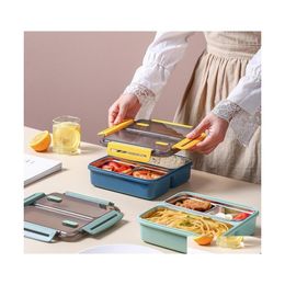 Dinnerware Sets 2/3Grid 304 Stainless Kids Steel Bento Lunch Box Student Worker Portable Container Storage Thermal Kitchen Accessori Dhnot