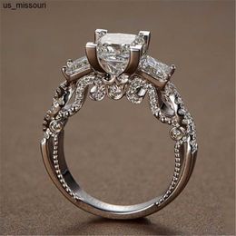 Band Rings Vintage Princess cut Lab Diamond Ring 925 sterling silver Engagement Wedding band Rings for Women Bridal Fine Party Jewelry J230522