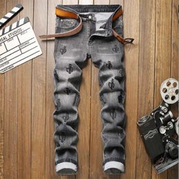 Men's Jeans Men's Jeans New European and American Style Ultra Thin Elastic Cat Beard Frosted White Embroidery Men's Grey Jeans Fashion Pants P230522