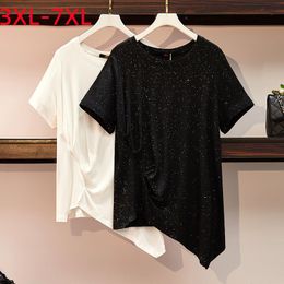 Women's Plus Size TShirt Summer Tops For Women Large Tshirt Short Sleeve Loose Black White Cotton Sequins 3XL 4XL 5XL 6XL 7XL 230520