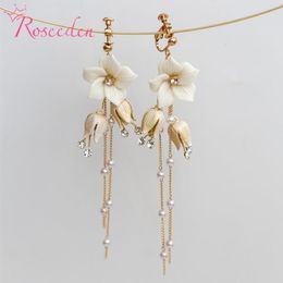 Knot Retro Porcelain Flower Bridal Drop Earrings Wedding Accessories Jewellery Handmade Crystal Women Earrings RE3811