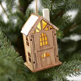 Christmas Decorations Merry Christmas LED Light Wooden House Luminous Cabin Christmas Decorations for Home DIY Xmas Tree Ornaments Kids Gifts New Year