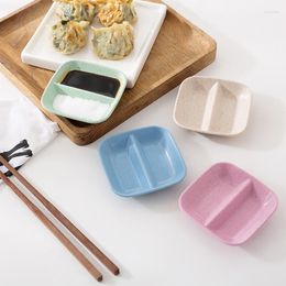 Plates 1/3Pcs/Set Dipping Dish Pure Natural Wheat Square Snack Straw Bowl Sauce Seasoning Degradable ECO-friendly Tableware