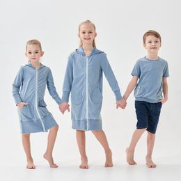 Family Matching Outfits kids boys girls washed fabric hooded zipper dress top romper family matching clothes children fashion casual clothing 230522