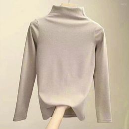 Women's Blouses Fashion Skinny Basic Solid Color Fleece Lined Bottoming Tee Shirt Slim Fit Close-Fitting Daily Clothing