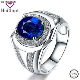 Band Rings HuiSept Ring 925 Silver Jewelry Oval Shaped Sapphire Zircon Gemstones Finger Rings for Women Men Wedding Party Gift Accessories J230522