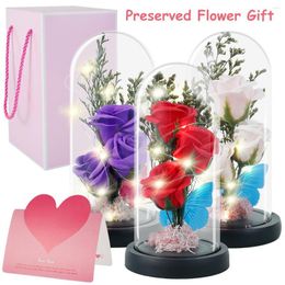 Decorative Flowers L Preserved Flower Gift With LED Light Christmas Artificial Rose In Glass Dome Romantic Eternal Forever Gifts