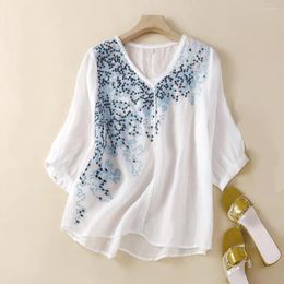 Women's Blouses Stylish Retro Embroidery Star Casual Ladies Top Breathable Women Shirt Summer Tops Female Clothing