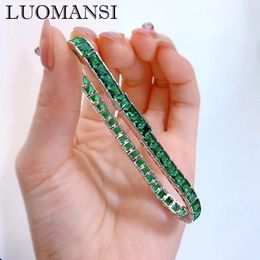 Bangle Luomansi Green Blue Red White High Carbon Diamond Tennis Bracelet Woman 100%S925 Sterling Silver Jewelry Anniversary Party Gift