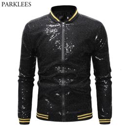 Men s Jackets Mens Black Sequin Varsity and Coats 2023 Shinny Glitter Nightclub Disco DJ Prom Jacket Bomber Male Jaqueta Masculina 230522