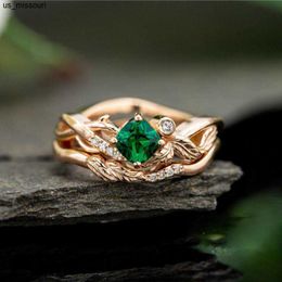 Band Rings Fine Jewellery Luxury 18k Rose Gold Rings Braided Chain Cross Winding Ring for Women Wedding Rings Natural Emerald Stone Crystals J0522