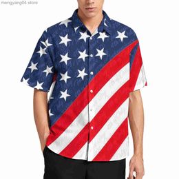 Men's Casual Shirts USA Flag Loose Shirt Men Beach 4th of July Independence Day Casual Shirts Hawaii Custom Short Sleeve Vintage Oversized Blouses T230522