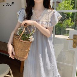 Dresses Vneck Lace Simple Solid Colour Short Sleeve Fashion Dresses Summer Loose Waist Pure Refreshing Wild Straight Women's Clothing
