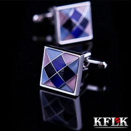 KFLK Luxury Brand cuff buttons Crystal wedding cuff links High Quality Purple abotoadura shirt cufflinks for mens Jewellery