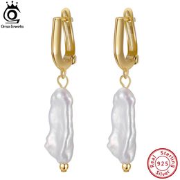 Stud ORSA JEWELS Vintage 925 Silver Geometric Earrings Gold Plated For Women Punk Baroque Pearl Dangle Drop Earrings 2021 Trend GPE10