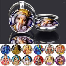 Keychains Ganesha Hinduism Double Sided Glass Cabochon Key Chains Buddhism Keychain Women Men Religion Jewellery Gift