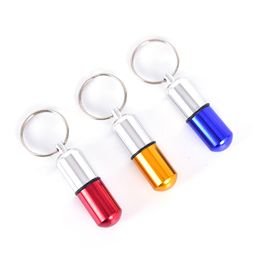 Mini Waterproof Metal Medicine Pill Box Case Bottle Holder Container Keychain