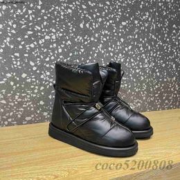 Dress Shoes Autumn Winter Women Snow Boots Down Genuine Leather Boots Flat Platform Short Boots Metal Decoration Designer Shoes Combat Bota J230522