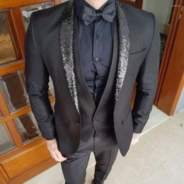 Men's Suits The Latest Design Custom Men's Black Suit Shiny Beads Slim Fit Groom Wedding Dress Tuxedo 3 Piece Jacket Pants Vest