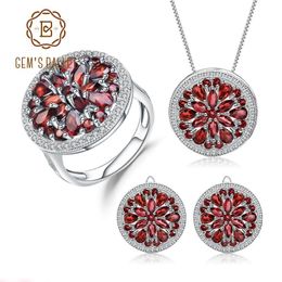 Sets GEM'S BALLET 925 Sterling Silver Necklace And Earrings Jewelry Sets For Women Fashion Accessories Red Garnet Pendant Ring Chain