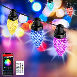 LED C9 Strawberry Fairy String Lights Smart Christmas Lights with Bluetooth App Controlled, IP65 Waterproof Music Sync Color Changing for Decorations 50 Bulbs 10m