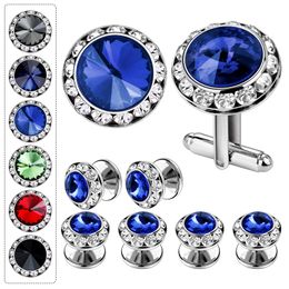 HAWSON 8 pcs Set Shinning Rhodium Colourful Crystal Cufflinks Tuxedo Studs Set For Mens Wedding Shirt Metal Cuff links