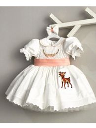 Girl's Dresses 0-12Y Baby Girl Spring Summer White Deer Embroidery Vintage Spanish Princess Ball Gown Dress for Christmas Eid Causal 230520