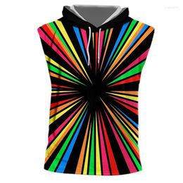 Men's Tank Tops IFPD EU Size Sleeveless Shirts Man 3D Print Colored Radial Lines Funny Oversized Vest Undershirt Summer Hooded Top