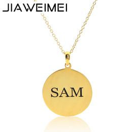 Necklaces 0.8inch Gold Plated Sterling Silver 925 Disc Necklace Engravevd Initial Custom Fashion Women Jewellery