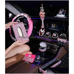 Car Tissue Box Steering Wheel Er Blingbling Rhinestones Elegant Girl Style Gifts Brand Handcraft Cars Interior Accessories Drop Deli Dhz2U