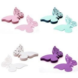 Party Decoration Tabell Mark Name Paper Laser Cut Cards Butterfly Shape Wine Glass Place Card for Wedding J0522