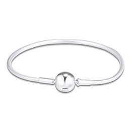 Bangle Me Collection Thin Snake Chain Signature Round Clasp Charms DIY Jewellery 925 Sterling Silver Female Bracelets for Women