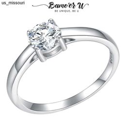 Band Rings Bamoer U D Color VVS1 EX 06CT Moissanite Ring Round Cut FourClawSet Ring Lab Diamond for Women Engagement 925 Sterling Silver J230522