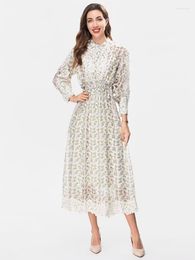 Casual Dresses Designer Spring Summer Women'S Fashion Elegant Celebrity Long Sleeve Print Midi Dress Party Vintage High Quality