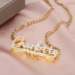 Necklaces Double Layered 3D Personalised Name Necklaces Custom Two Tone Heart Nameplate Gold Plated Pendant Jewellery Valentine's Day Gift