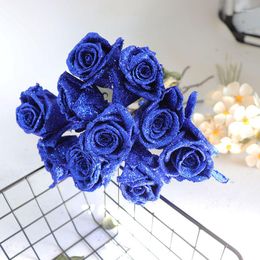 Decorative Flowers 1PCS Blue Enchantress Gold Powder Rose Artificial Flower Crystal Rayon Preserved Fake For Mother's Valentine's